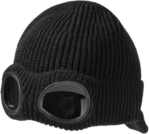 Unisex Goggles Winter Hats Peaked Ski Hat Warm Thick Fleece Lined Knit Beanie Cap in Saudi Arabia