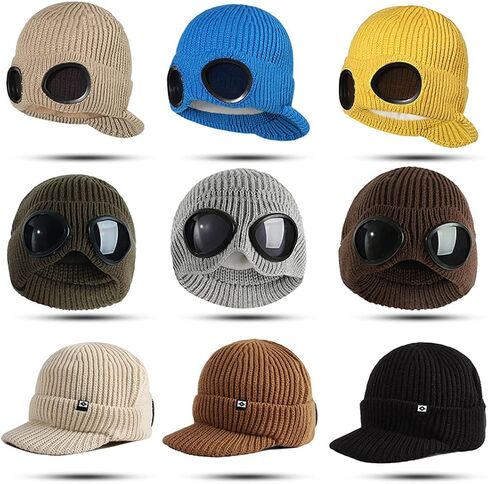 Unisex Goggles Winter Hats Peaked Ski Hat Warm Thick Fleece Lined Knit Beanie Cap in Saudi Arabia