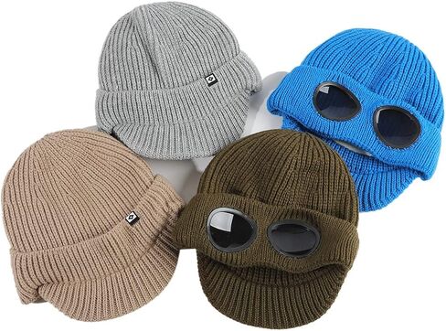 Unisex Goggles Winter Hats Peaked Ski Hat Warm Thick Fleece Lined Knit Beanie Cap in Saudi Arabia