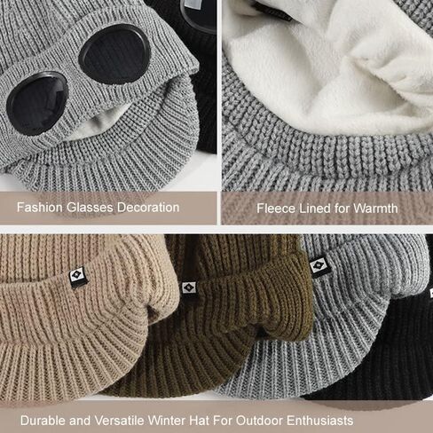 Unisex Goggles Winter Hats Peaked Ski Hat Warm Thick Fleece Lined Knit Beanie Cap in Saudi Arabia