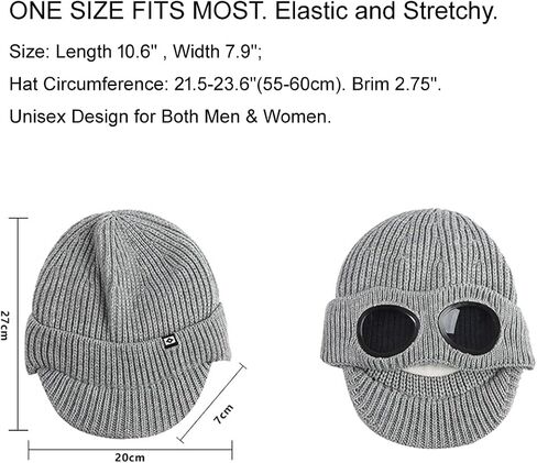 Unisex Goggles Winter Hats Peaked Ski Hat Warm Thick Fleece Lined Knit Beanie Cap in Saudi Arabia