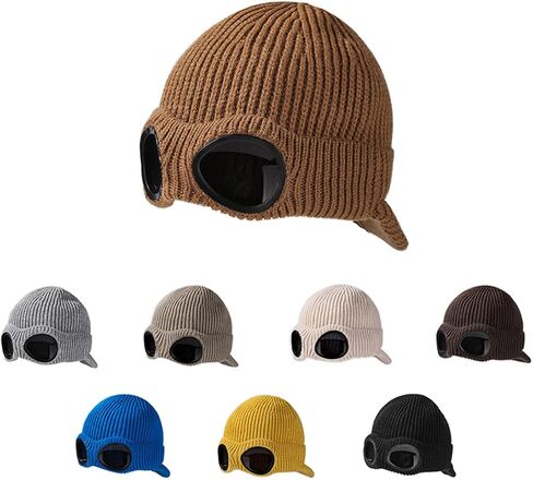 Unisex Goggles Winter Hats Peaked Ski Hat Warm Thick Fleece Lined Knit Beanie Cap in Saudi Arabia