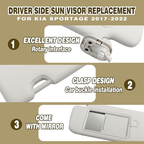 Left Driver Side Sun Visor w/LED Lit and Makeup Mirro Replacement for Honda Pilot 2009-2015 Replacement Sunshade 83280-SZA-A01ZA Gray in Saudi Arabia