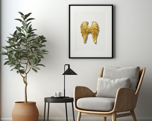 AMOIENSIS Angel Wings Wall Art Sculpture for Front Door Porch Living Room Wall Decoration, 6 inch Vintage Accent Wall Hanging Wall Mount Statue Resin 3D Wall Art Sculpture Gold in Saudi Arabia