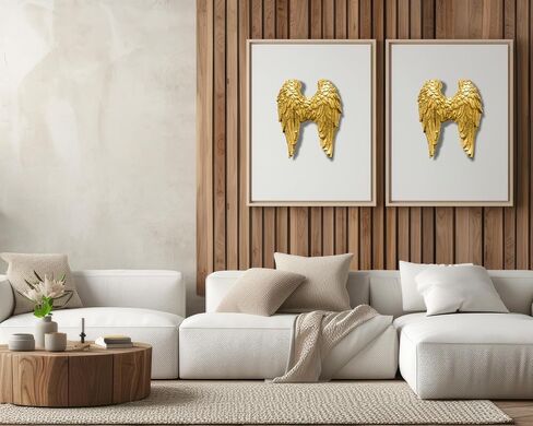 AMOIENSIS Angel Wings Wall Art Sculpture for Front Door Porch Living Room Wall Decoration, 6 inch Vintage Accent Wall Hanging Wall Mount Statue Resin 3D Wall Art Sculpture Gold in Saudi Arabia