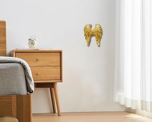 AMOIENSIS Angel Wings Wall Art Sculpture for Front Door Porch Living Room Wall Decoration, 6 inch Vintage Accent Wall Hanging Wall Mount Statue Resin 3D Wall Art Sculpture Gold in Saudi Arabia