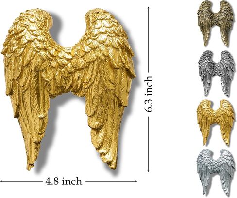 AMOIENSIS Angel Wings Wall Art Sculpture for Front Door Porch Living Room Wall Decoration, 6 inch Vintage Accent Wall Hanging Wall Mount Statue Resin 3D Wall Art Sculpture Gold in Saudi Arabia
