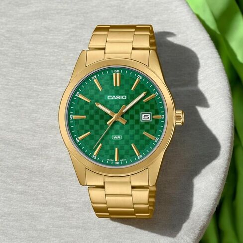 Casio MTP-VD03G-3A Men's Standard Gold Tone Stanless Steel Green Dial 3-Hand Analog Watch in Saudi Arabia