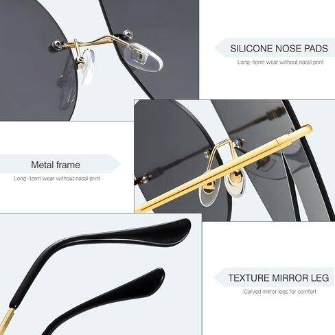Sunglasses for Women and Men, No Design Trendy Rimless Black Meta Glasses, Fashion Retro 90s in Kuwait