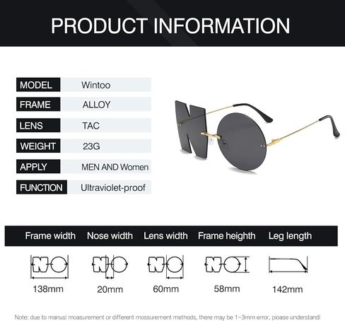 Sunglasses for Women and Men, No Design Trendy Rimless Black Meta Glasses, Fashion Retro 90s in Kuwait