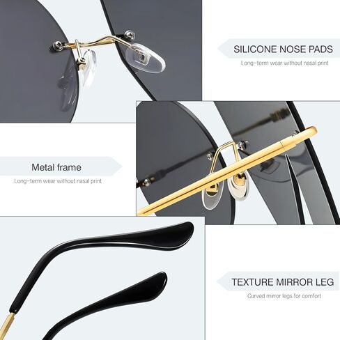 نظارة شمسية للنساء والرجال ، لا تصميم نظارات ميتا أسود عديمة التصميم ، والأزياء الرجعية التسعينيات in Kuwait
