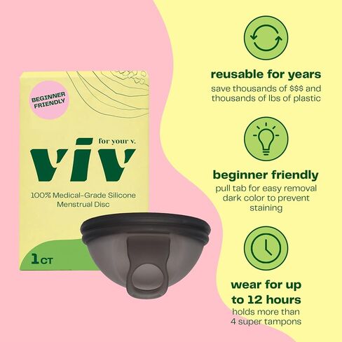 Viv For Your V Menstrual Disc Starter Kit | 1 Small Menstrual Disc, 1 Gel Wash, 1 Travel Pouch, & 1 Starter Guide | Beginner Friendly | Medical Grade Silicone Period Disc with Ring for Easy Removal in Saudi Arabia