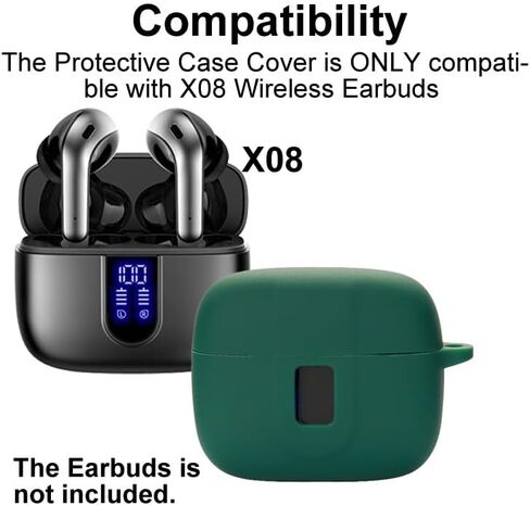 Silicon Case Cover Compatible with TAGRY X08 and ZIUTY A1 Wireless Earbuds, Protective Case with Keychain, with Window for LED Display, Luminescent Green in Kuwait