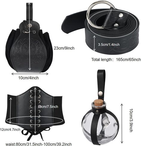 مجموعة أزياء الخيال في العصور الوسطى (7pcs) - Bracer الجلود ، آذان قزم ، حزام فارس وأكثر من أجل Cosplay/Renaissance Fauls in Kuwait