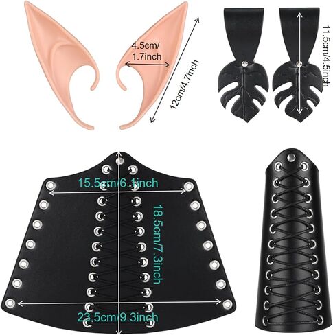 مجموعة أزياء الخيال في العصور الوسطى (7pcs) - Bracer الجلود ، آذان قزم ، حزام فارس وأكثر من أجل Cosplay/Renaissance Fauls in Kuwait