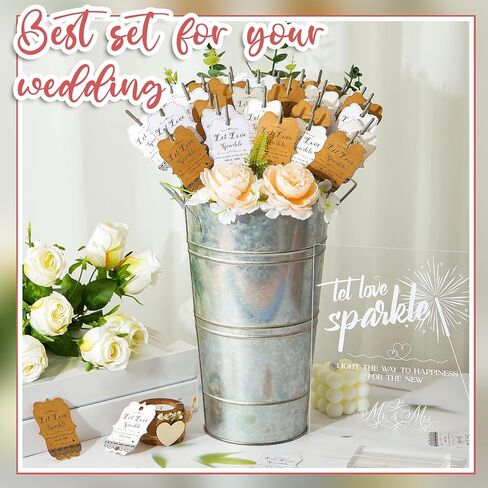 Henoyso 153 Pcs Wedding Sparkler Set Include 150 Pcs Lace Wedding Sparkler Tags 1 Acrylic Send Off Sign with Stand 2 Galvanized Metal Buckets for Party Decorations(12.2 Inch,White) in Saudi Arabia