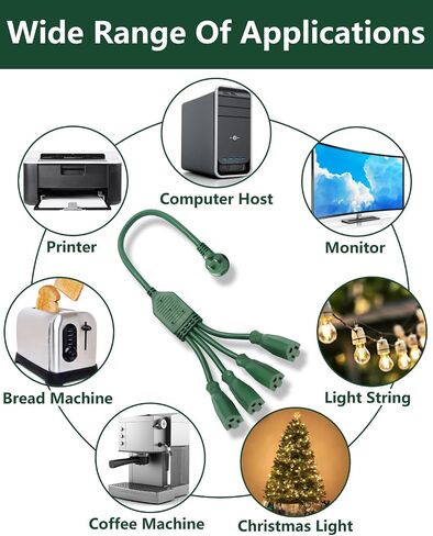 Extension Cord Splitter,4 Plug Splitter,14AWG SJTW 15A 1875W 14/3-Gauge 2.3FT Power Splitter, 4 Way 3 Prong 1 to 4 Plug Power Cord Splitter, Heavy Duty Cable, Green, for Indoor or Outdoor Use. in Saudi Arabia
