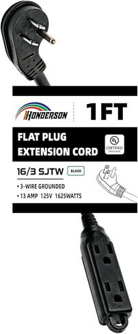 3 منافذ توصيل مسطحة داخلية وخارجية، موسع مخرج سلك، مدرج في قائمة UL، 16 مقياس 12 قدم أسود 3 شقوق سلك تمديد عالي التحمل منافذ متعددة، 16/3 SJTW 13A شريط طاقة مسطح in Kuwait