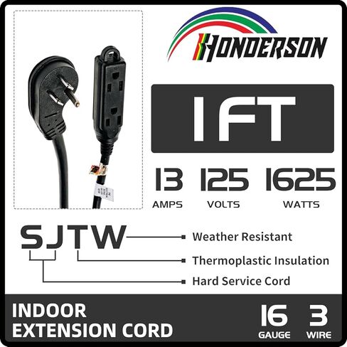 3 منافذ توصيل مسطحة داخلية وخارجية، موسع مخرج سلك، مدرج في قائمة UL، 16 مقياس 12 قدم أسود 3 شقوق سلك تمديد عالي التحمل منافذ متعددة، 16/3 SJTW 13A شريط طاقة مسطح in Kuwait