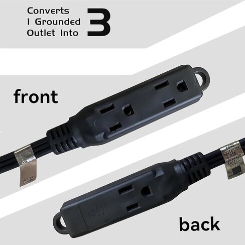 3 منافذ توصيل مسطحة داخلية وخارجية، موسع مخرج سلك، مدرج في قائمة UL، 16 مقياس 12 قدم أسود 3 شقوق سلك تمديد عالي التحمل منافذ متعددة، 16/3 SJTW 13A شريط طاقة مسطح in Kuwait