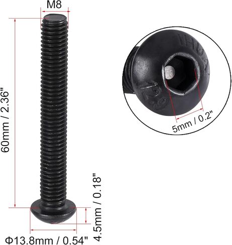 uxcell M8x55mm عرافة المقبس زر غطاء الرأس البراغي مسامير الكربون الصلب 10 قطع in Saudi Arabia