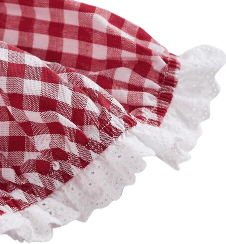 Wdirara Women's Plaid Sweetheart Neck Puff Short Sleeve Top Frill Trim Ruched Blouse in Kuwait