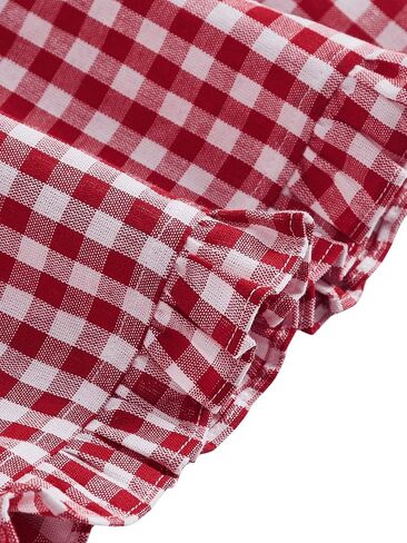 Wdirara Women's Plaid Sweetheart Neck Puff Short Sleeve Top Frill Trim Ruched Blouse in Kuwait