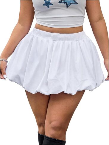 Wdirara Women's Plus Size Solid Bubble Mini Skirt High Weist Huffle Hens in Kuwait