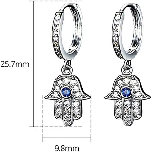 14K Gold Hand of Fatima Hoop and Drop Earrings, Moissanite and Sapphire Evil Eye Earrings for Women in Saudi Arabia