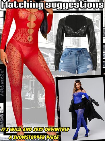 Women Sexy Full Leopard Fishnet Bodysuit, Poster Lace Jumpsuit Body Stockings, Club Rave Party Exotic Dancer Outfits in Saudi Arabia