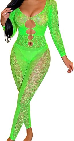 Women Sexy Full Leopard Fishnet Bodysuit, Poster Lace Jumpsuit Body Stockings, Club Rave Party Exotic Dancer Outfits in Saudi Arabia