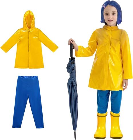 Coraline Costume Kids Yellow Raincoat and Blue Pants Costume Set Halloween Cosplay Accessories Merchandise in Kuwait