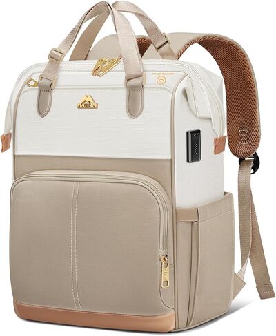 MATEIN Anti Theft Laptop Backpack Women, 15.6 Inch Commute Work Backpack with Theftproof Zippers & RFID Pocket, Water Resistant Fashion Teacher Bag with USB Charging Port for Travel, Beige Khaki in Saudi Arabia