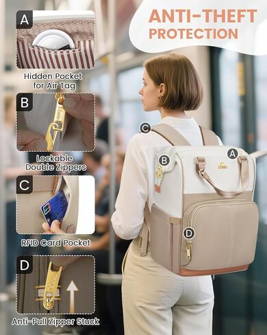 MATEIN Anti Theft Laptop Backpack Women, 15.6 Inch Commute Work Backpack with Theftproof Zippers & RFID Pocket, Water Resistant Fashion Teacher Bag with USB Charging Port for Travel, Beige Khaki in Saudi Arabia