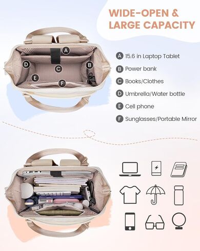 MATEIN Anti Theft Laptop Backpack Women, 15.6 Inch Commute Work Backpack with Theftproof Zippers & RFID Pocket, Water Resistant Fashion Teacher Bag with USB Charging Port for Travel, Beige Khaki in Saudi Arabia