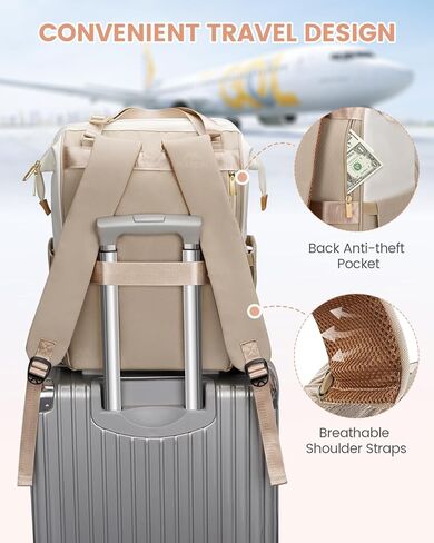 MATEIN Anti Theft Laptop Backpack Women, 15.6 Inch Commute Work Backpack with Theftproof Zippers & RFID Pocket, Water Resistant Fashion Teacher Bag with USB Charging Port for Travel, Beige Khaki in Saudi Arabia