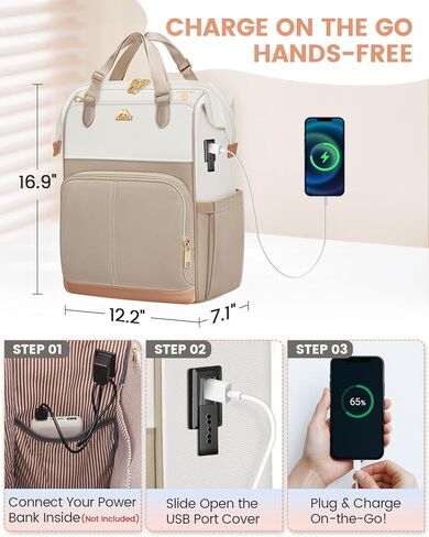MATEIN Anti Theft Laptop Backpack Women, 15.6 Inch Commute Work Backpack with Theftproof Zippers & RFID Pocket, Water Resistant Fashion Teacher Bag with USB Charging Port for Travel, Beige Khaki in Saudi Arabia