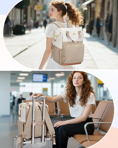 MATEIN Anti Theft Laptop Backpack Women, 15.6 Inch Commute Work Backpack with Theftproof Zippers & RFID Pocket, Water Resistant Fashion Teacher Bag with USB Charging Port for Travel, Beige Khaki in Saudi Arabia