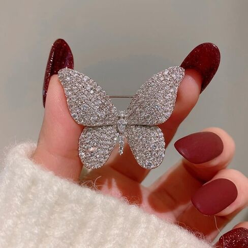Crystal Butterfly Brooches for Women,Silver Rhinestone Brooch Pins Vintage Gold Butterfly Large Brooch Pin,Aesthetic Everyday Jewelry Pins in Kuwait