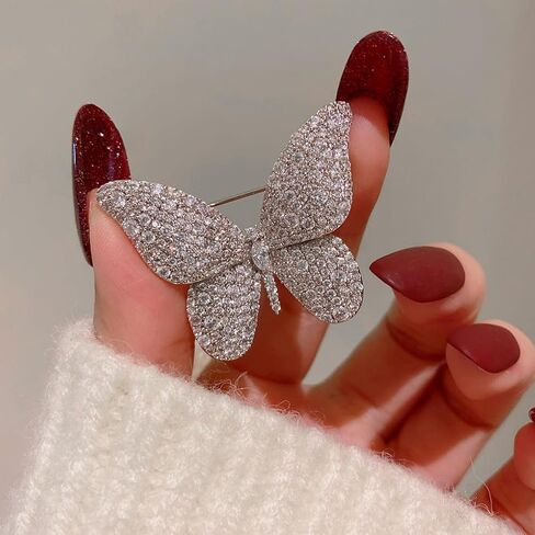 Crystal Butterfly Brooches for Women,Silver Rhinestone Brooch Pins Vintage Gold Butterfly Large Brooch Pin,Aesthetic Everyday Jewelry Pins in Kuwait