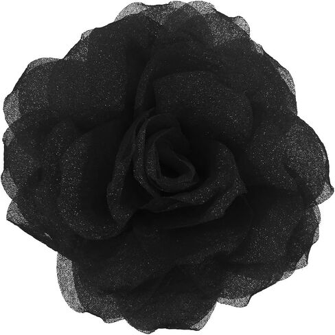 Rose Flower Brooches and Pins for Women | Black Brooches for Women with Hair Clip | Hair Pins for Women & Flower Clips for Hair | Lapel Pins for Women | Hat Pins for Women, Rose Pin 4.3 Inches, Black in Saudi Arabia