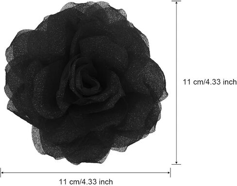 Rose Flower Brooches and Pins for Women | Black Brooches for Women with Hair Clip | Hair Pins for Women & Flower Clips for Hair | Lapel Pins for Women | Hat Pins for Women, Rose Pin 4.3 Inches, Black in Saudi Arabia