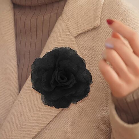 Rose Flower Brooches and Pins for Women | Black Brooches for Women with Hair Clip | Hair Pins for Women & Flower Clips for Hair | Lapel Pins for Women | Hat Pins for Women, Rose Pin 4.3 Inches, Black in Saudi Arabia