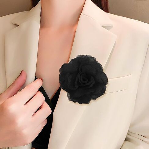 Rose Flower Brooches and Pins for Women | Black Brooches for Women with Hair Clip | Hair Pins for Women & Flower Clips for Hair | Lapel Pins for Women | Hat Pins for Women, Rose Pin 4.3 Inches, Black in Saudi Arabia