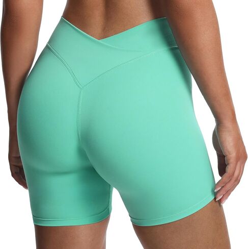 شورتات راكب الدراجة النارية Aoxjox Roxxy للنساء المتقاطع المتقاطع المتقاطع الخامس V Back Tummy Control Running Yoga Short 6 " in Saudi Arabia