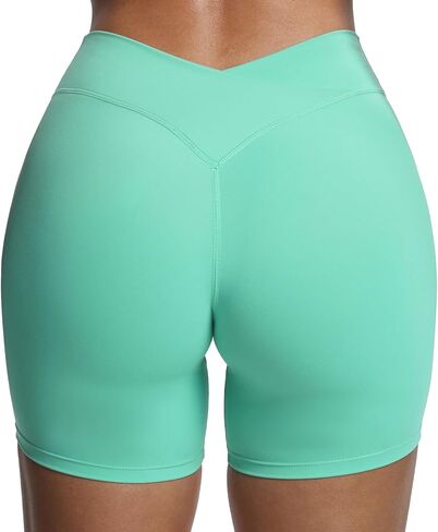 شورتات راكب الدراجة النارية Aoxjox Roxxy للنساء المتقاطع المتقاطع المتقاطع الخامس V Back Tummy Control Running Yoga Short 6 " in Saudi Arabia