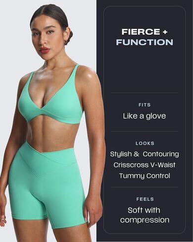 شورتات راكب الدراجة النارية Aoxjox Roxxy للنساء المتقاطع المتقاطع المتقاطع الخامس V Back Tummy Control Running Yoga Short 6 " in Saudi Arabia