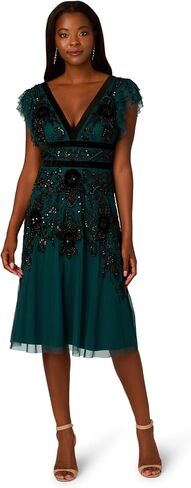 Adrianna Papell Women's Beaded Mesh Velvet Dress in Saudi Arabia