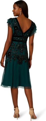 Adrianna Papell Women's Beaded Mesh Velvet Dress in Saudi Arabia