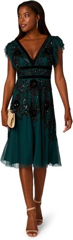 Adrianna Papell Women's Beaded Mesh Velvet Dress in Saudi Arabia
